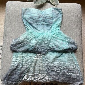 🌊 Y2K Vintage Seafoam Lace Strapless Blue and Teal Ombre dress , Circa 2008 ✨